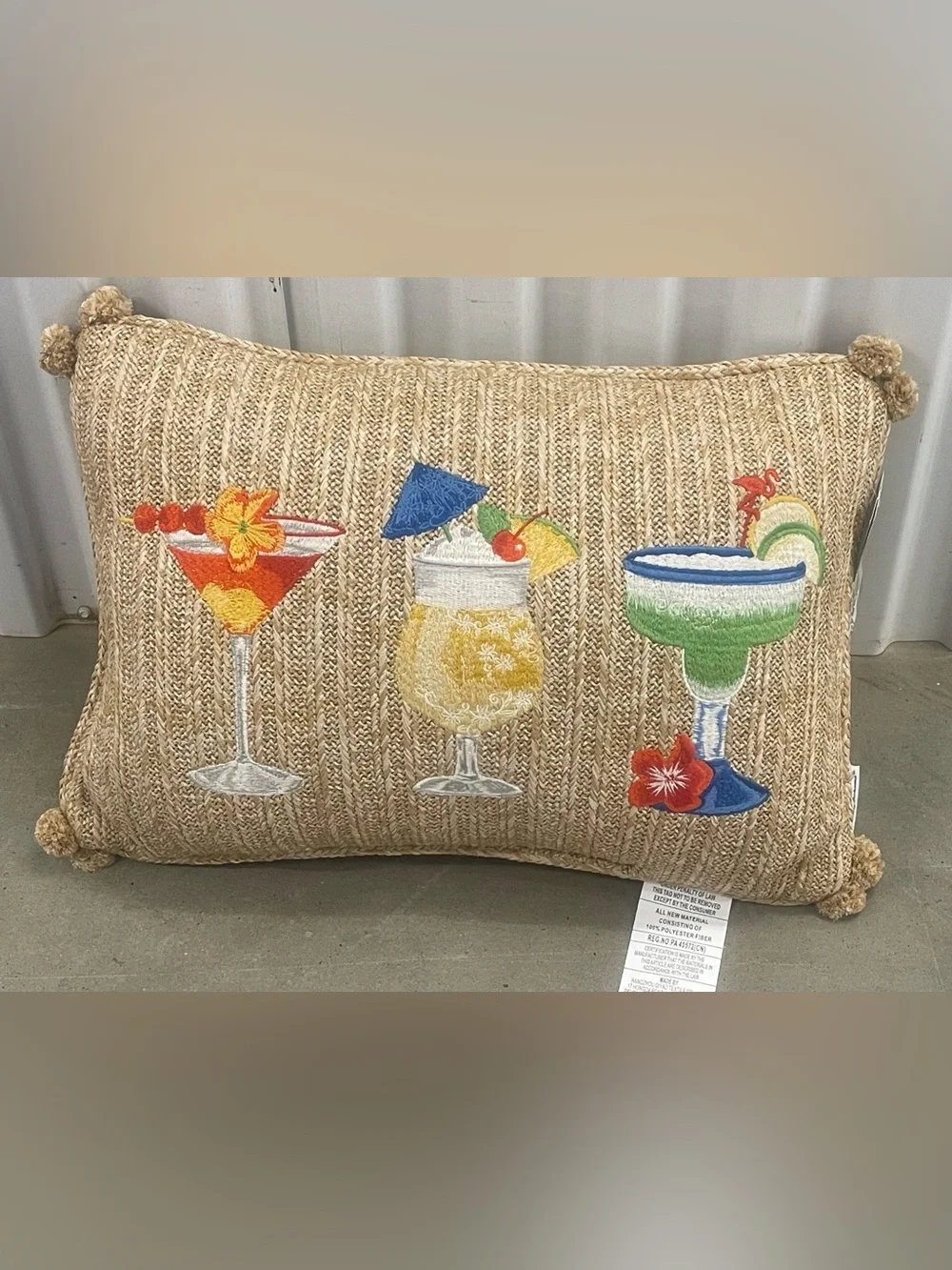 Tommy Bahama embroidered cocktails oblong indoor outdoor decorative pillow NEW